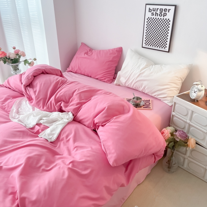 91家纺网 家纺一手货源 找家纺 雨帆家纺2022新款纯色系列四件套 完美绽放