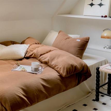 洋铭区2022新款小清新撞色系列绒四件套 咖嘟嘟