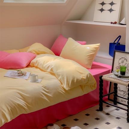 洋铭区2022新款小清新撞色系列绒四件套 黄贝贝