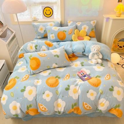 91家纺网 家纺一手货源 找家纺 金爱家 2023新款牛奶绒小清新四件套 大橙橙