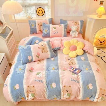 91家纺网 家纺一手货源 找家纺 金爱家 2023新款牛奶绒小清新四件套 多多