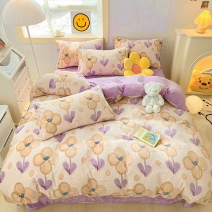 91家纺网 家纺一手货源 找家纺 金爱家 2023新款牛奶绒小清新四件套 花仙子