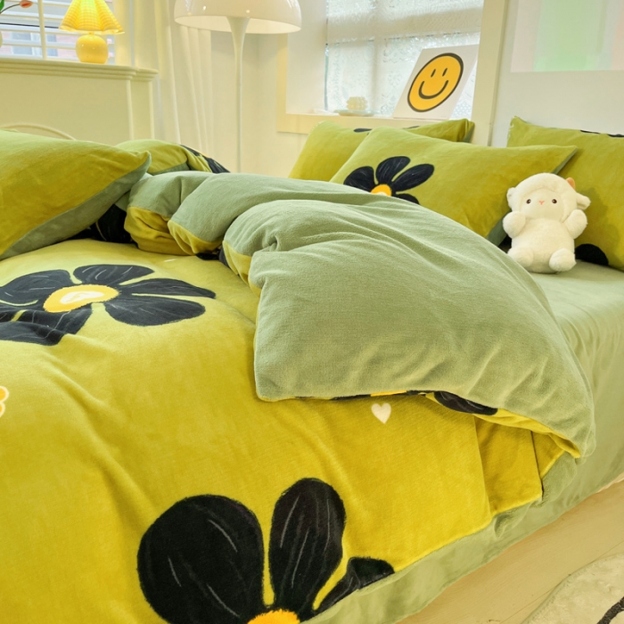 91家纺网 家纺一手货源 找家纺 金爱家 2023新款牛奶绒小清新四件套 柏拉图