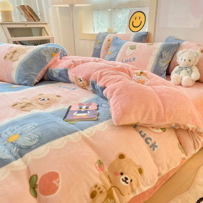 91家纺网 家纺一手货源 找家纺 金爱家 2023新款牛奶绒小清新四件套 多多