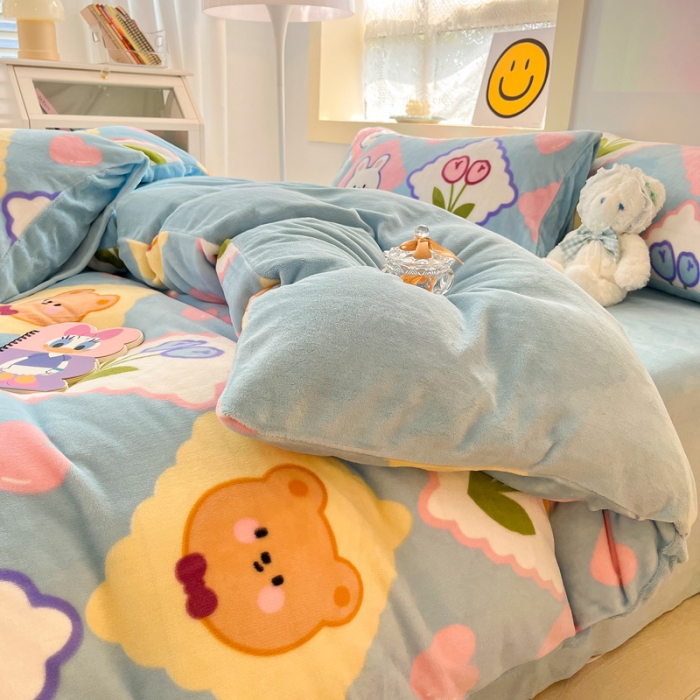 91家纺网 家纺一手货源 找家纺 金爱家 2023新款牛奶绒小清新四件套 朵朵