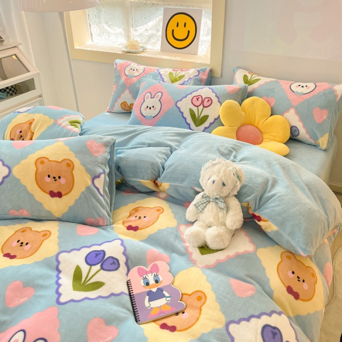 91家纺网 家纺一手货源 找家纺 金爱家 2023新款牛奶绒小清新四件套 朵朵