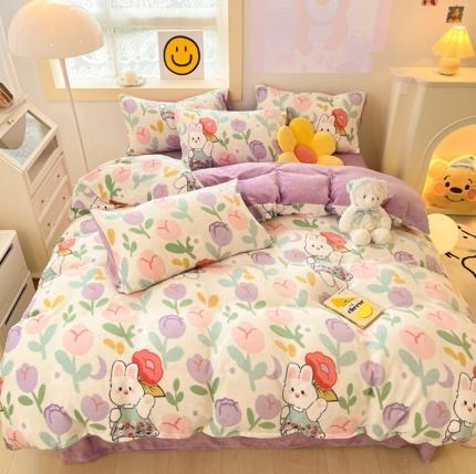 金爱家 2023新款牛奶绒小清新四件套 快乐兔子