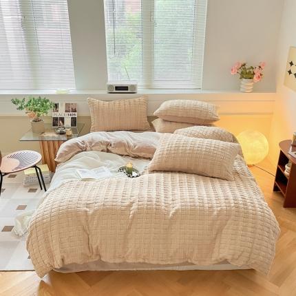 金爱家 2023新款全消光牛奶绒獭兔毛绒四件套 兔毛绒-奶咖