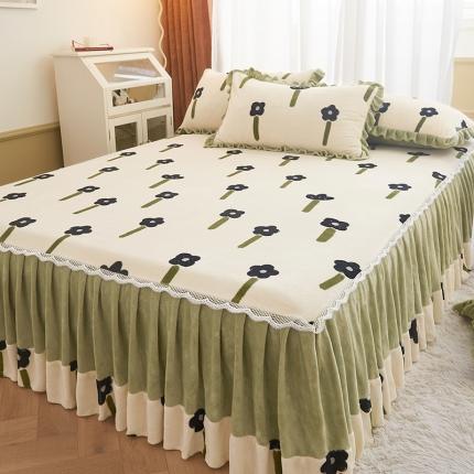 91家纺网 家纺一手货源 找家纺 总恋佳居 2023新款加厚8.4斤牛奶绒印花床裙三件套