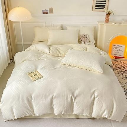 金丝鸟 2022全棉华夫格提花加牛奶绒四件套 拉夫格白