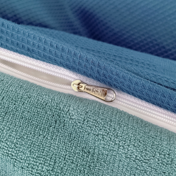 91家纺网 家纺一手货源 找家纺 金丝鸟 2022全棉华夫格提花加牛奶绒四件套 拉夫格蓝