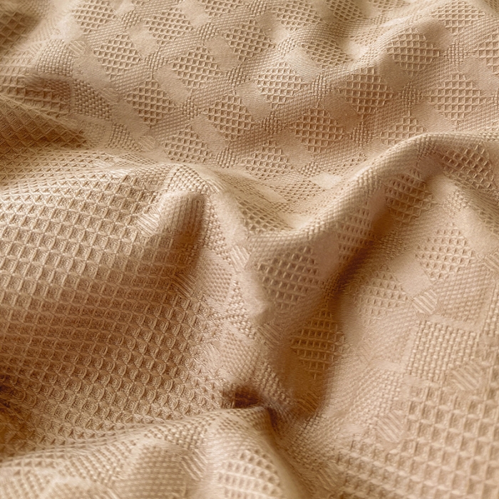 91家纺网 家纺一手货源 找家纺 金丝鸟 2022全棉华夫格提花加牛奶绒四件套 拉夫格驼