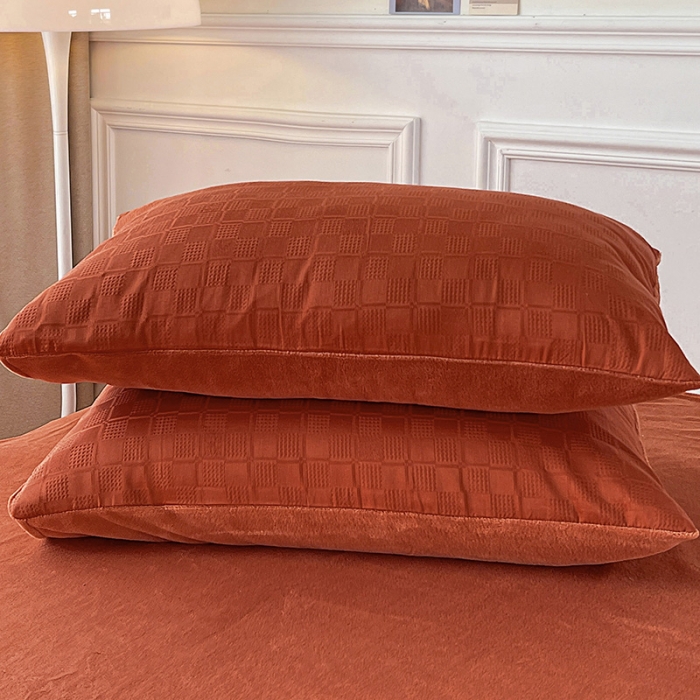 91家纺网 家纺一手货源 找家纺 金丝鸟 2022全棉华夫格提花加牛奶绒四件套 苏珊格红