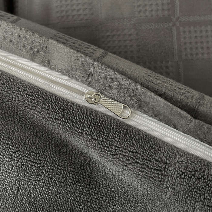 91家纺网 家纺一手货源 找家纺 金丝鸟 2022全棉华夫格提花加牛奶绒四件套 苏珊格灰