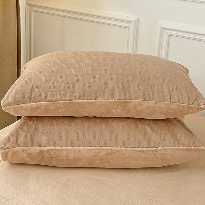 91家纺网 家纺一手货源 找家纺 金丝鸟 2022全棉华夫格提花加牛奶绒四件套 苏珊格驼