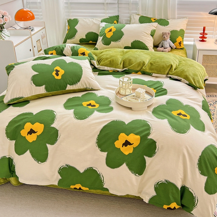 91家纺网 家纺一手货源 找家纺 金丝鸟 2022全棉印花加牛奶绒四件套 春意盎然