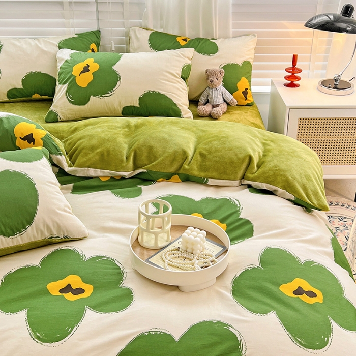 91家纺网 家纺一手货源 找家纺 金丝鸟 2022全棉印花加牛奶绒四件套 春意盎然