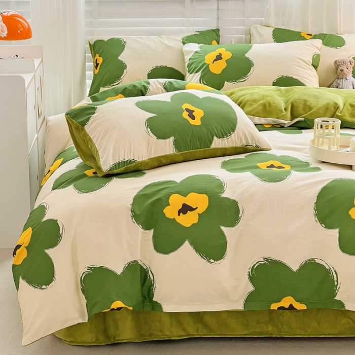 91家纺网 家纺一手货源 找家纺 金丝鸟 2022全棉印花加牛奶绒四件套 春意盎然