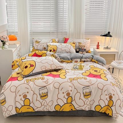 金丝鸟 2022全棉印花加牛奶绒四件套 蜜糖维尼