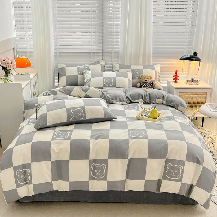 91家纺网 家纺一手货源 找家纺 金丝鸟 2022全棉印花加牛奶绒四件套 无影熊