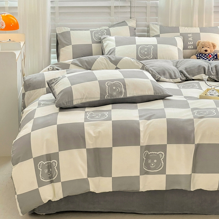 91家纺网 家纺一手货源 找家纺 金丝鸟 2022全棉印花加牛奶绒四件套 无影熊