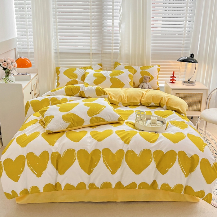 91家纺网 家纺一手货源 找家纺 金丝鸟 2022全棉印花加牛奶绒四件套 心语