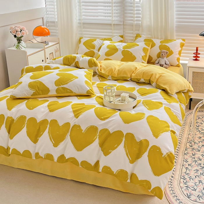 91家纺网 家纺一手货源 找家纺 金丝鸟 2022全棉印花加牛奶绒四件套 心语