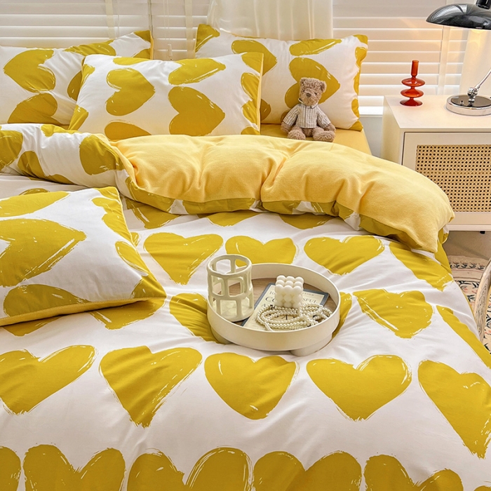 91家纺网 家纺一手货源 找家纺 金丝鸟 2022全棉印花加牛奶绒四件套 心语