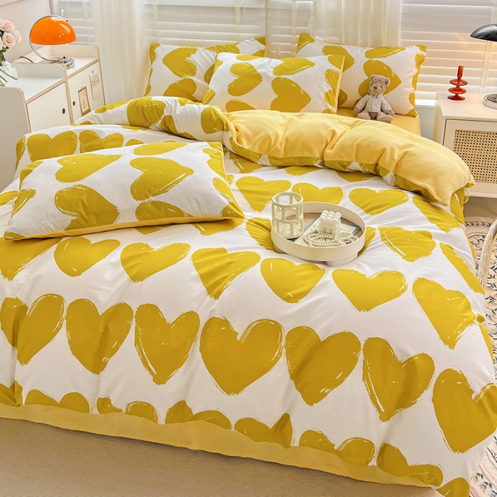 91家纺网 家纺一手货源 找家纺 金丝鸟 2022全棉印花加牛奶绒四件套 心语