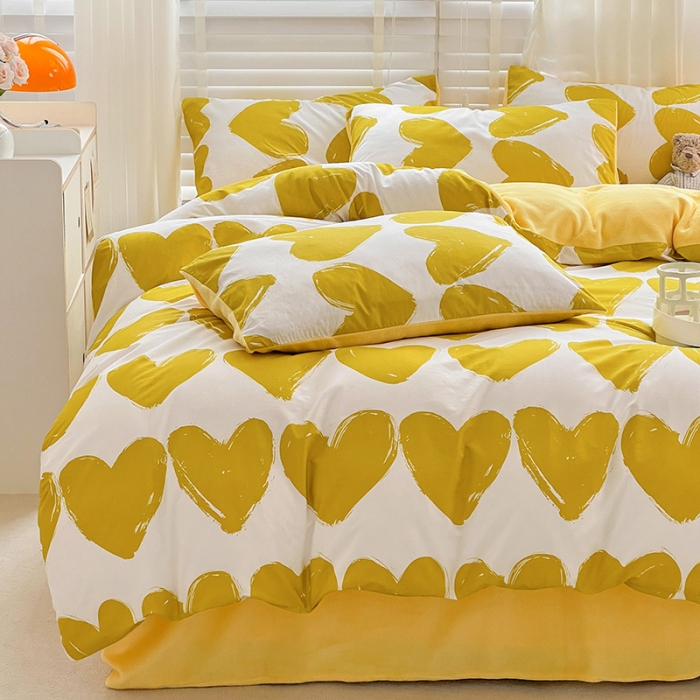 91家纺网 家纺一手货源 找家纺 金丝鸟 2022全棉印花加牛奶绒四件套 心语