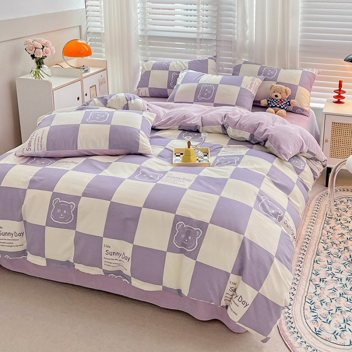 91家纺网 家纺一手货源 找家纺 金丝鸟 2022全棉印花加牛奶绒四件套 周末熊