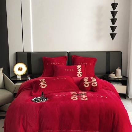 91家纺网 家纺一手货源 找家纺 （总）栩裕纺织 2022新款温暖牛奶绒系列四件套-婚庆款