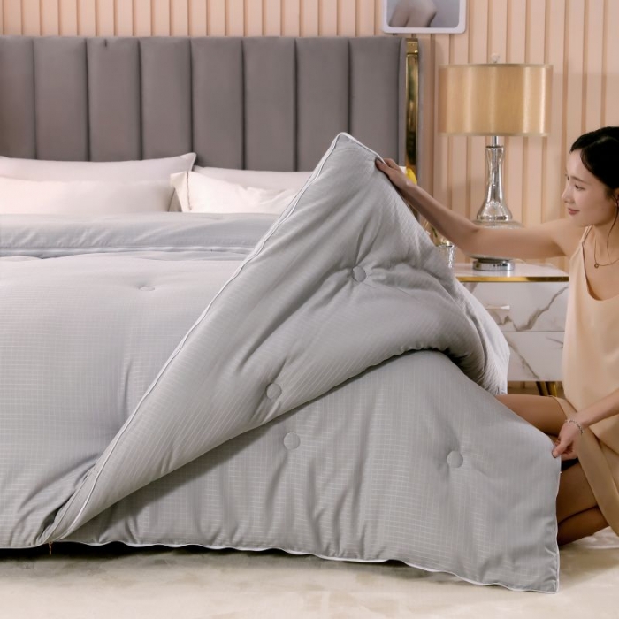 91家纺网 家纺一手货源 找家纺 伊被源 2022新款磨毛提花拉链子母被 灰色