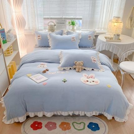 91家纺网 家纺一手货源 找家纺 （总）芯贝儿 2022款小清新牛奶绒毛巾绣四件套--萌萌兔