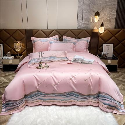 91家纺网 家纺一手货源 找家纺 宏羽纺 2022新款高支高密长绒棉刺绣居家款四件套-罗马之恋 罗马之恋+简爱玉