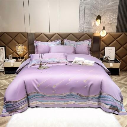 91家纺网 家纺一手货源 找家纺 宏羽纺 2022新款高支高密长绒棉刺绣居家款四件套-罗马之恋 罗马之恋+优雅紫