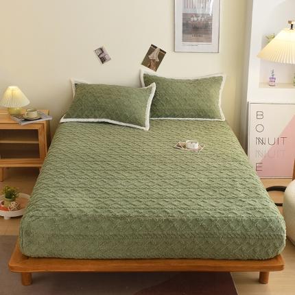 91家纺网 家纺一手货源 找家纺 启优 2022新款高克重温暖塔芙绒剪花床笠 茶绿