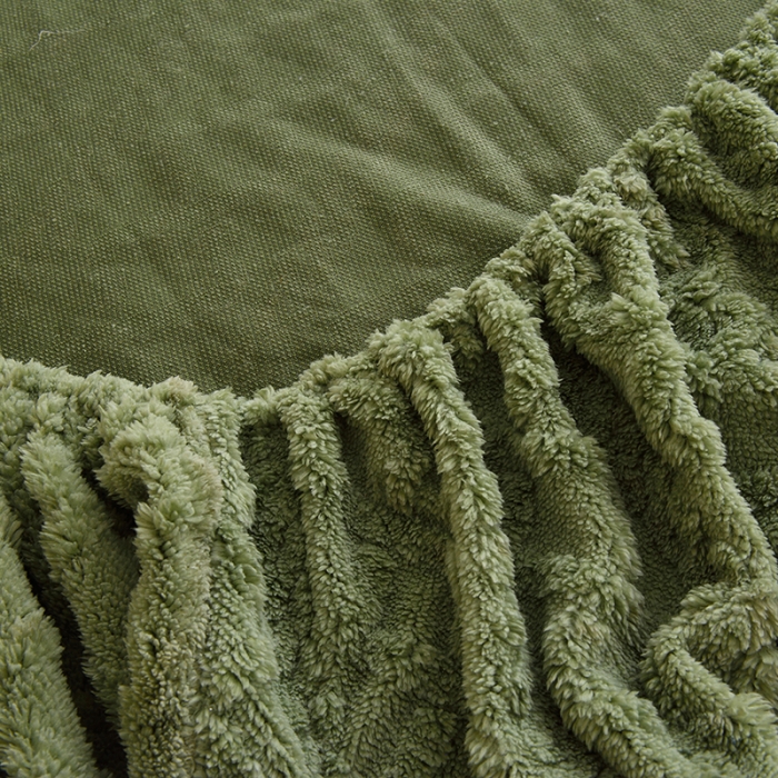 91家纺网 家纺一手货源 找家纺 启优 2022新款高克重温暖塔芙绒剪花床笠 茶绿