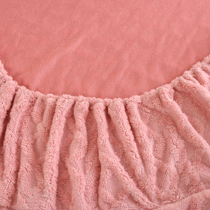 91家纺网 家纺一手货源 找家纺 启优 2022新款高克重温暖塔芙绒剪花床笠 豆沙粉