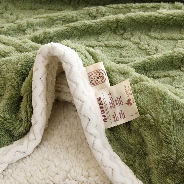 91家纺网 家纺一手货源 找家纺 启优 2022新款AB版塔芙绒羊羔绒毛毯/被套被套 茶绿