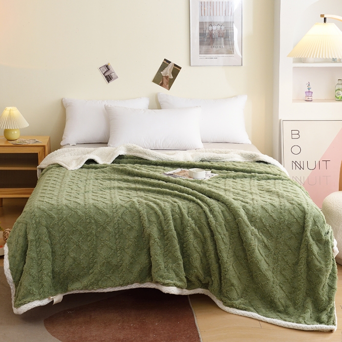 91家纺网 家纺一手货源 找家纺 启优 2022新款AB版塔芙绒羊羔绒毛毯/被套被套 茶绿
