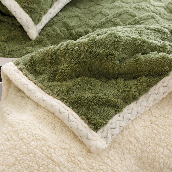 91家纺网 家纺一手货源 找家纺 启优 2022新款AB版塔芙绒羊羔绒毛毯/被套被套 茶绿