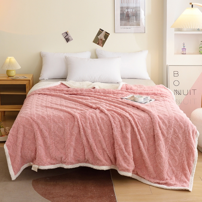 91家纺网 家纺一手货源 找家纺 启优 2022新款AB版塔芙绒羊羔绒毛毯/被套被套 豆沙粉