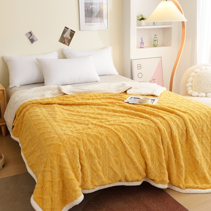 91家纺网 家纺一手货源 找家纺 启优 2022新款AB版塔芙绒羊羔绒毛毯/被套被套 黄色