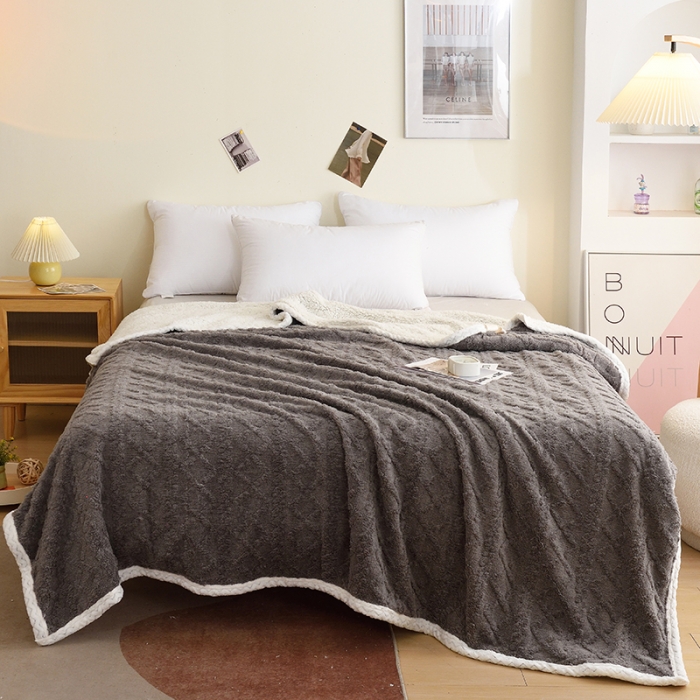 91家纺网 家纺一手货源 找家纺 启优 2022新款AB版塔芙绒羊羔绒毛毯/被套被套 深灰色
