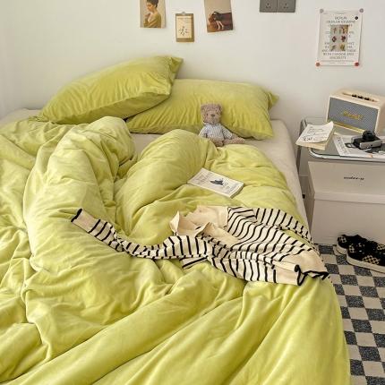 91家纺网 家纺一手货源 找家纺 （总）盛馨家纺 2023新款纯色撞色宝宝绒四件套