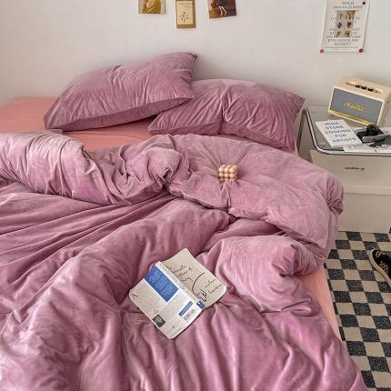 91家纺网 家纺一手货源 找家纺 （总）盛馨家纺 2023新款纯色撞色宝宝绒四件套