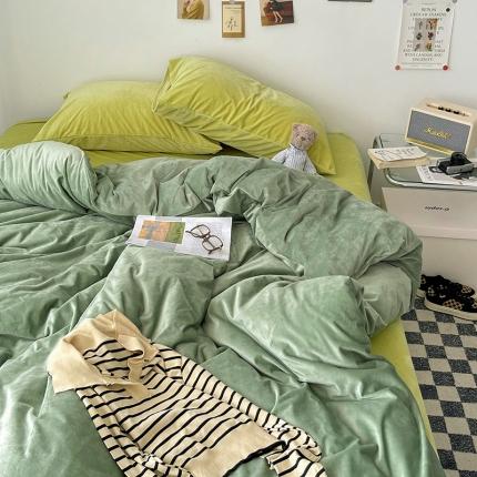 91家纺网 家纺一手货源 找家纺 （总）盛馨家纺 2023新款纯色撞色宝宝绒四件套