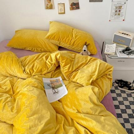 91家纺网 家纺一手货源 找家纺 （总）盛馨家纺 2023新款纯色撞色宝宝绒四件套