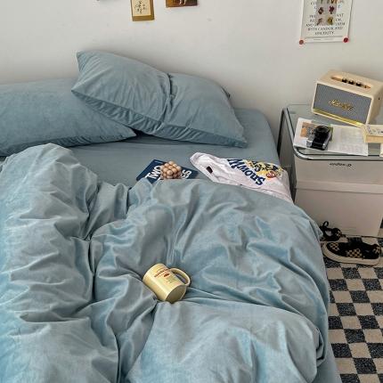 91家纺网 家纺一手货源 找家纺 （总）盛馨家纺 2023新款纯色撞色宝宝绒四件套